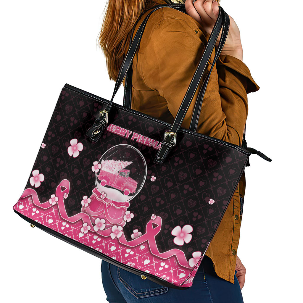 Breast Cancer Christmas Support Leather Tote Bag Merry Pinkmas