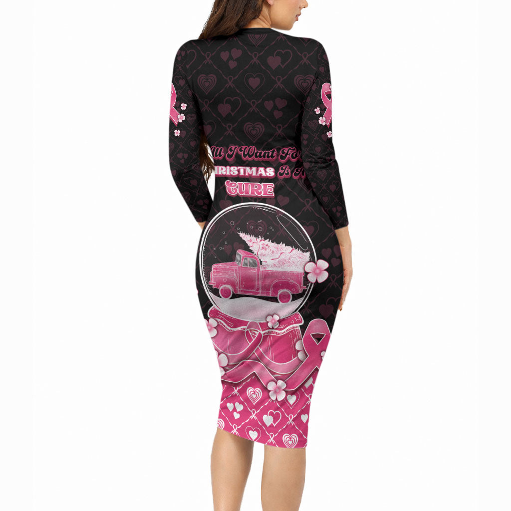 Breast Cancer Christmas Support Long Sleeve Bodycon Dress Merry Pinkmas