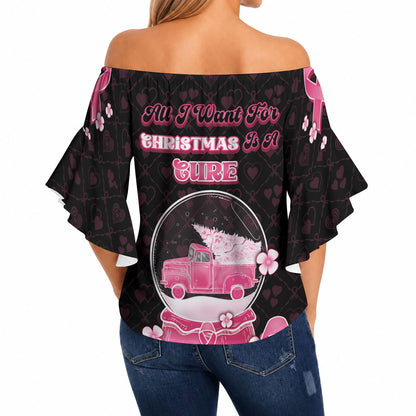 Breast Cancer Christmas Support Off Shoulder Wrap Waist Top Merry Pinkmas