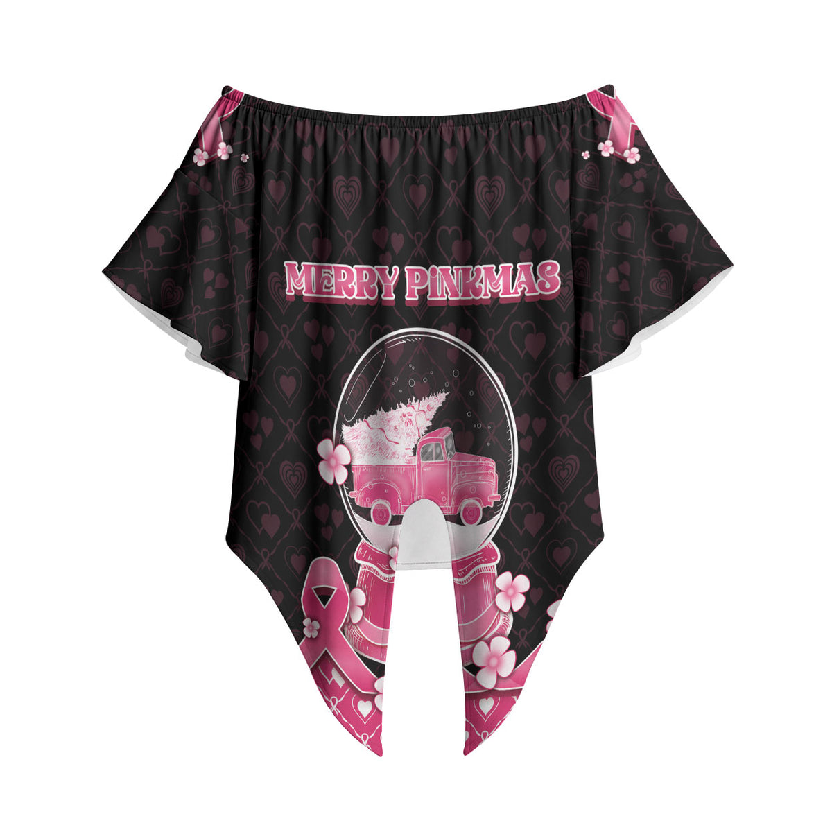 Breast Cancer Christmas Support Off Shoulder Wrap Waist Top Merry Pinkmas