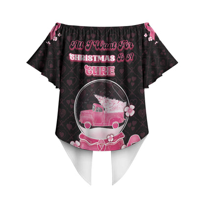 Breast Cancer Christmas Support Off Shoulder Wrap Waist Top Merry Pinkmas