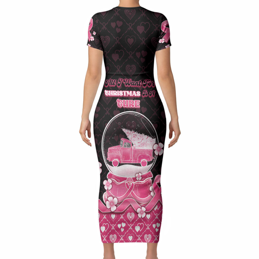 Breast Cancer Christmas Support Short Sleeve Bodycon Dress Merry Pinkmas
