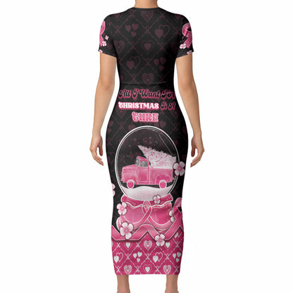 Breast Cancer Christmas Support Short Sleeve Bodycon Dress Merry Pinkmas