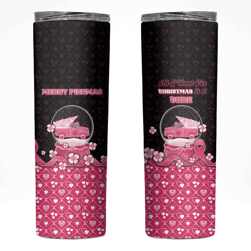 Breast Cancer Christmas Support Skinny Tumbler Merry Pinkmas