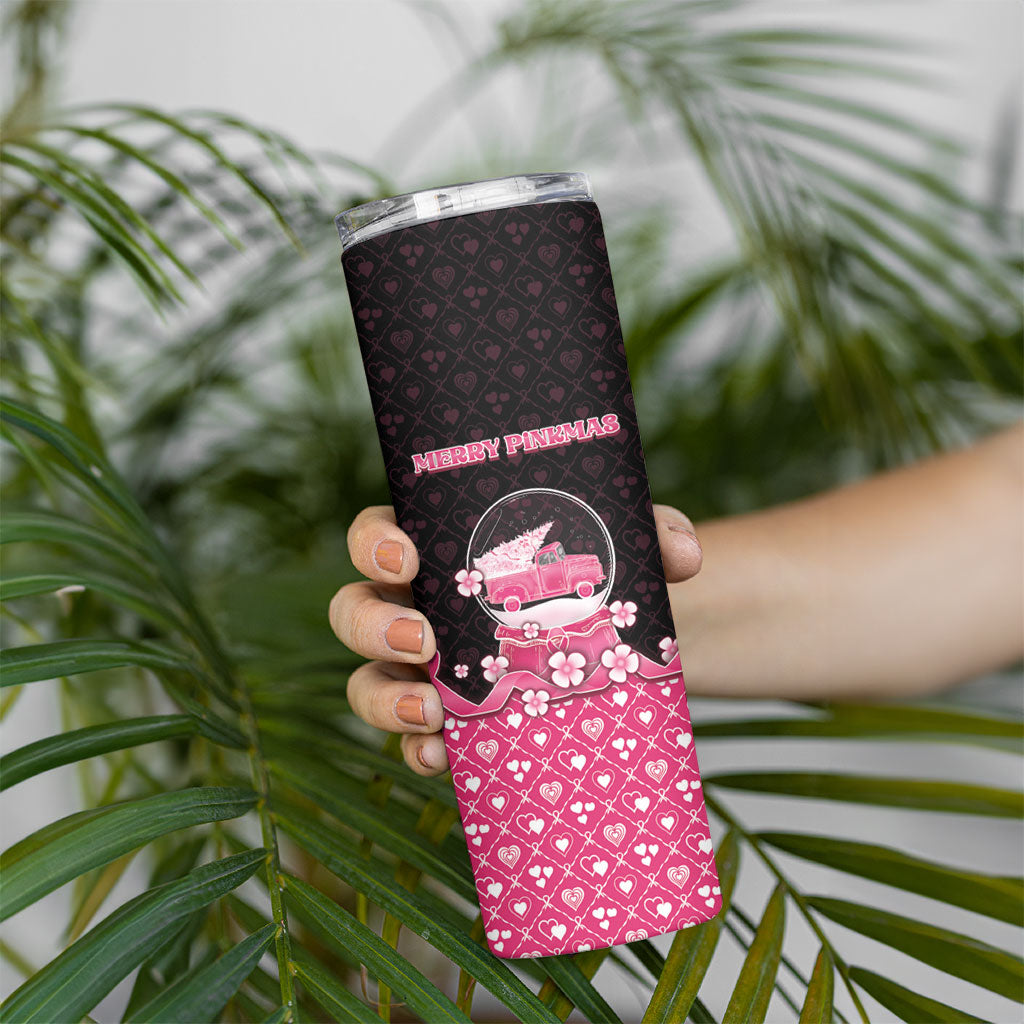 Breast Cancer Christmas Support Skinny Tumbler Merry Pinkmas