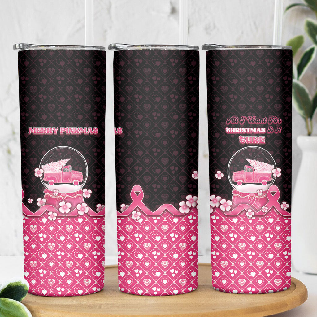 Breast Cancer Christmas Support Skinny Tumbler Merry Pinkmas