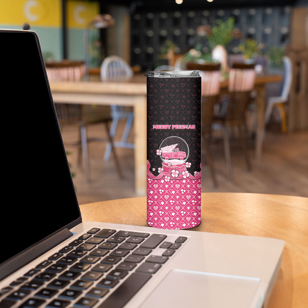 Breast Cancer Christmas Support Skinny Tumbler Merry Pinkmas