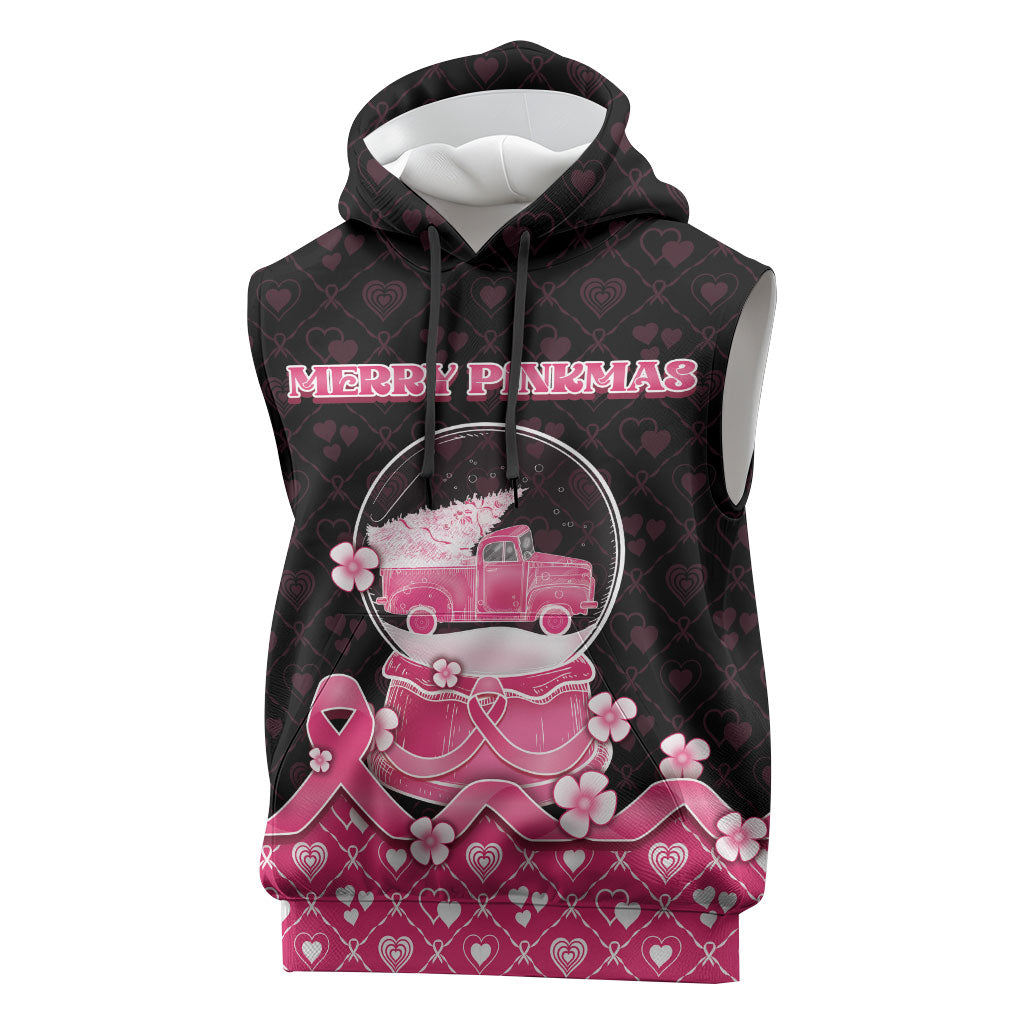 Breast Cancer Christmas Support Sleeveless Hoodie Merry Pinkmas