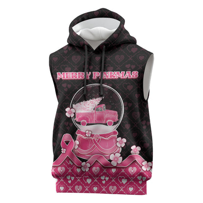 Breast Cancer Christmas Support Sleeveless Hoodie Merry Pinkmas