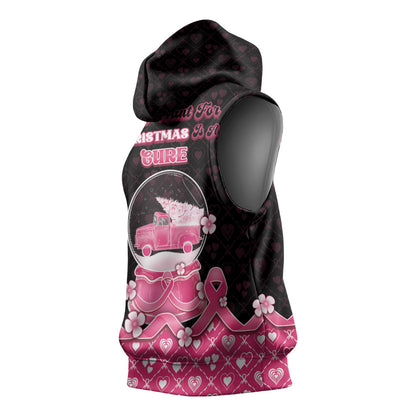 Breast Cancer Christmas Support Sleeveless Hoodie Merry Pinkmas