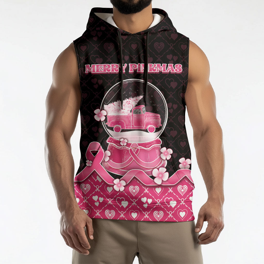 Breast Cancer Christmas Support Sleeveless Hoodie Merry Pinkmas