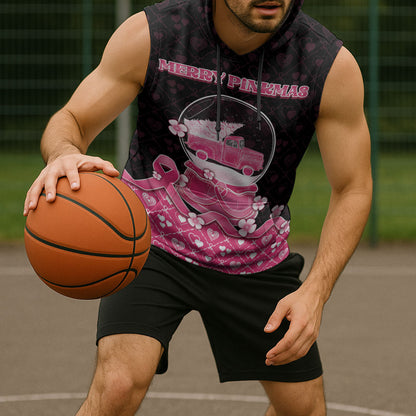 Breast Cancer Christmas Support Sleeveless Hoodie Merry Pinkmas
