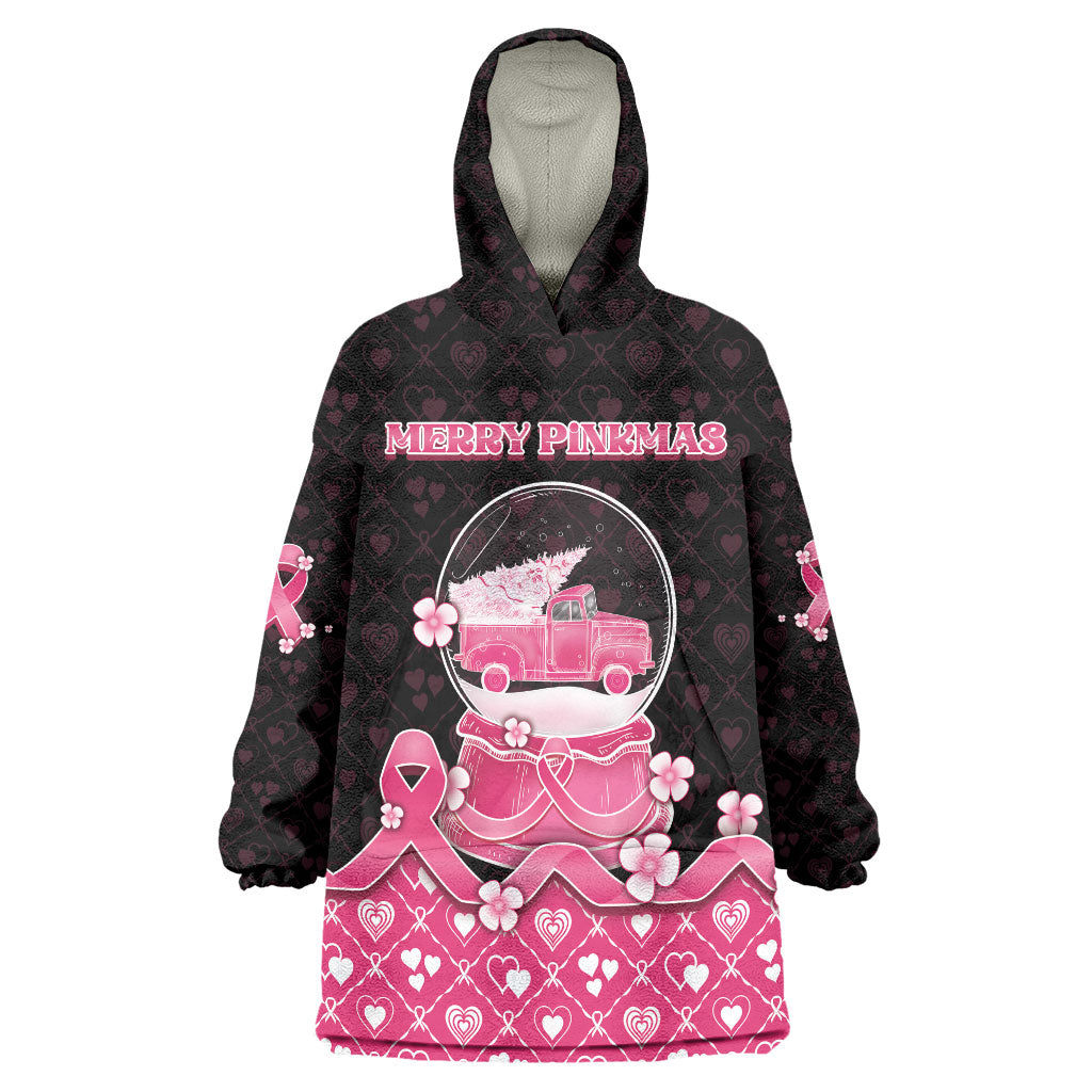 Breast Cancer Christmas Support Wearable Blanket Hoodie Merry Pinkmas