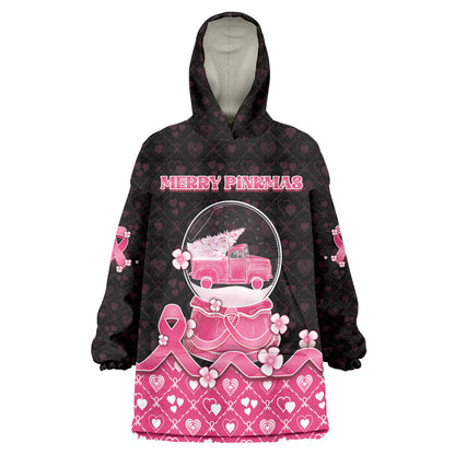 Breast Cancer Christmas Support Wearable Blanket Hoodie Merry Pinkmas