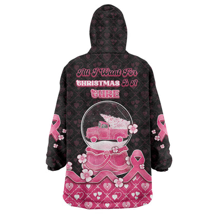 Breast Cancer Christmas Support Wearable Blanket Hoodie Merry Pinkmas