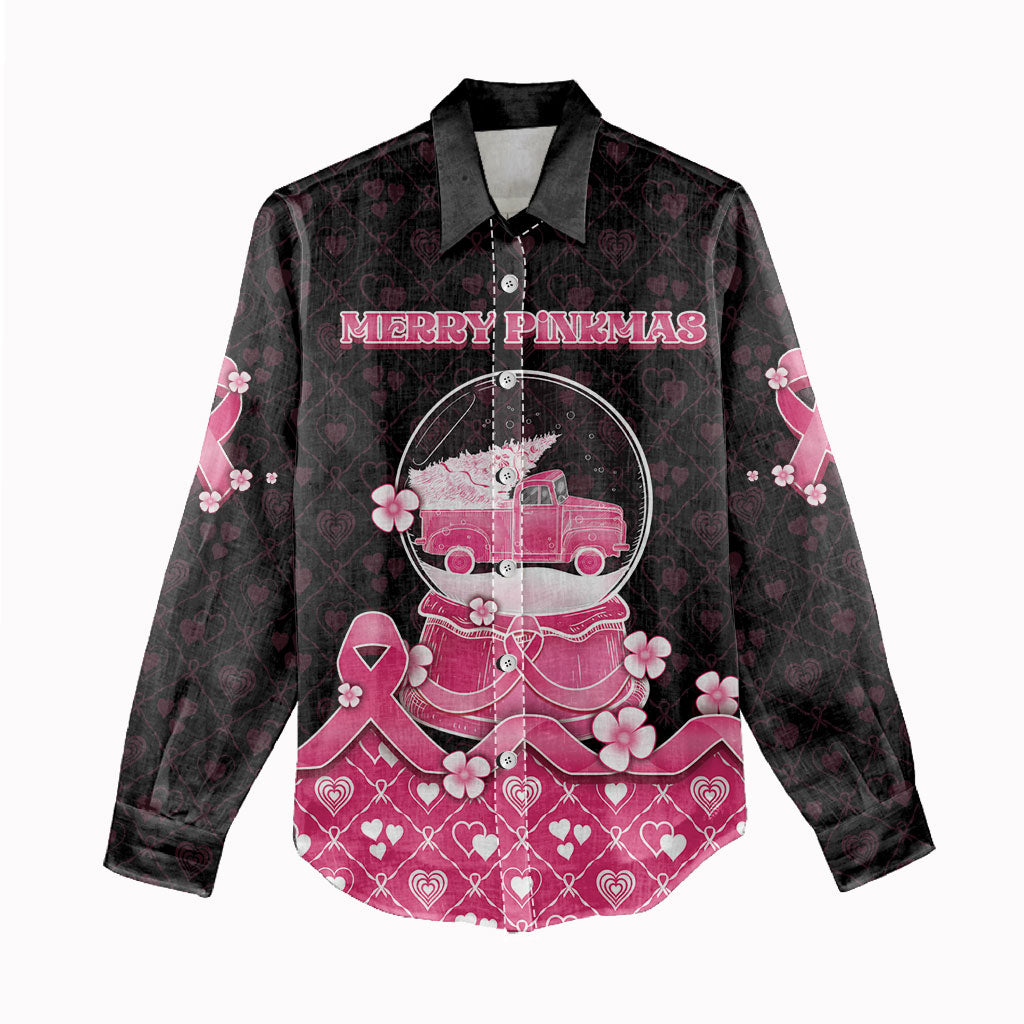 Breast Cancer Christmas Support Women Casual Shirt Merry Pinkmas