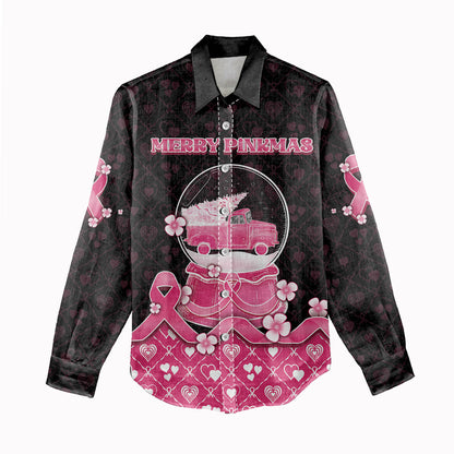 Breast Cancer Christmas Support Women Casual Shirt Merry Pinkmas