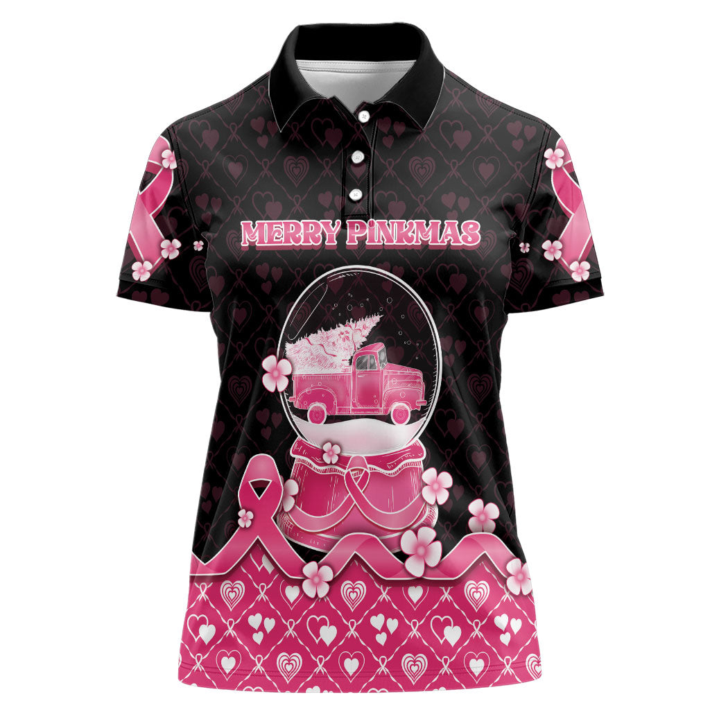 Breast Cancer Christmas Support Women Polo Shirt Merry Pinkmas