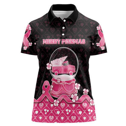 Breast Cancer Christmas Support Women Polo Shirt Merry Pinkmas