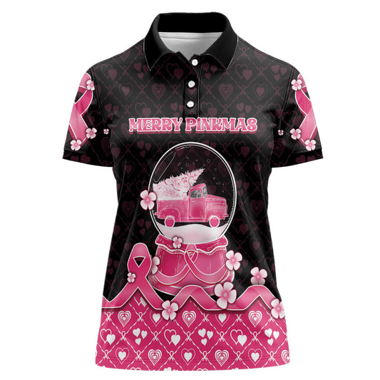 Breast Cancer Christmas Support Women Polo Shirt Merry Pinkmas