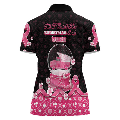 Breast Cancer Christmas Support Women Polo Shirt Merry Pinkmas
