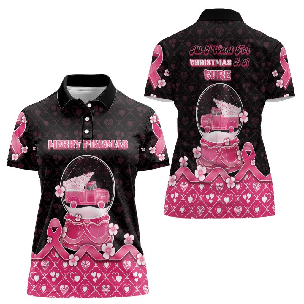 Breast Cancer Christmas Support Women Polo Shirt Merry Pinkmas