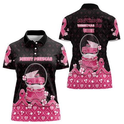 Breast Cancer Christmas Support Women Polo Shirt Merry Pinkmas