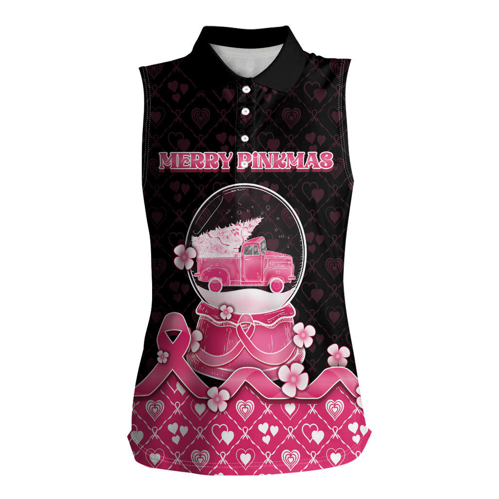 Breast Cancer Christmas Support Women Sleeveless Polo Shirt Merry Pinkmas