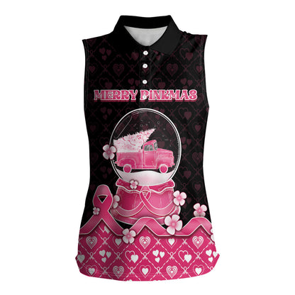 Breast Cancer Christmas Support Women Sleeveless Polo Shirt Merry Pinkmas