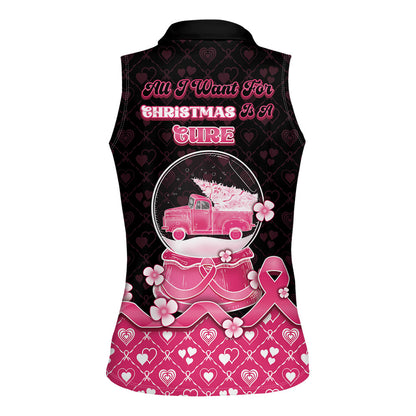 Breast Cancer Christmas Support Women Sleeveless Polo Shirt Merry Pinkmas