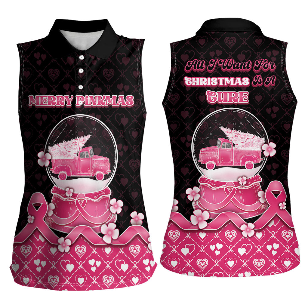 Breast Cancer Christmas Support Women Sleeveless Polo Shirt Merry Pinkmas