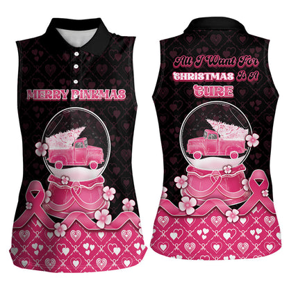 Breast Cancer Christmas Support Women Sleeveless Polo Shirt Merry Pinkmas