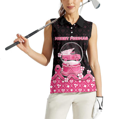 Breast Cancer Christmas Support Women Sleeveless Polo Shirt Merry Pinkmas