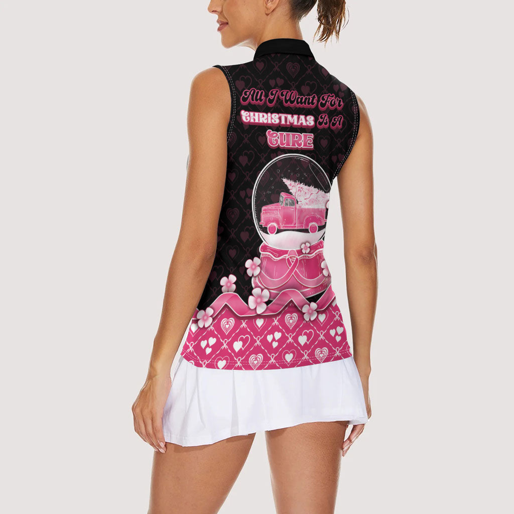 Breast Cancer Christmas Support Women Sleeveless Polo Shirt Merry Pinkmas