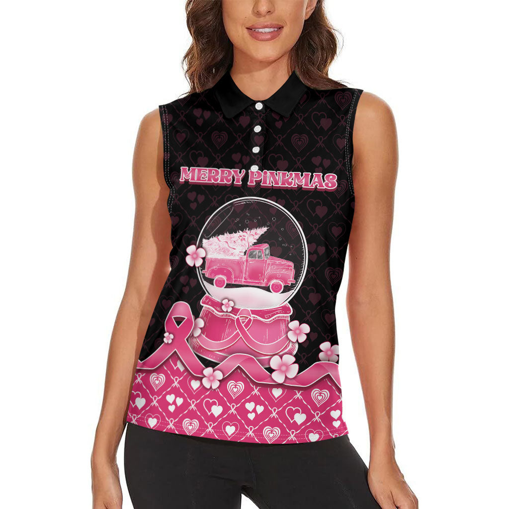 Breast Cancer Christmas Support Women Sleeveless Polo Shirt Merry Pinkmas