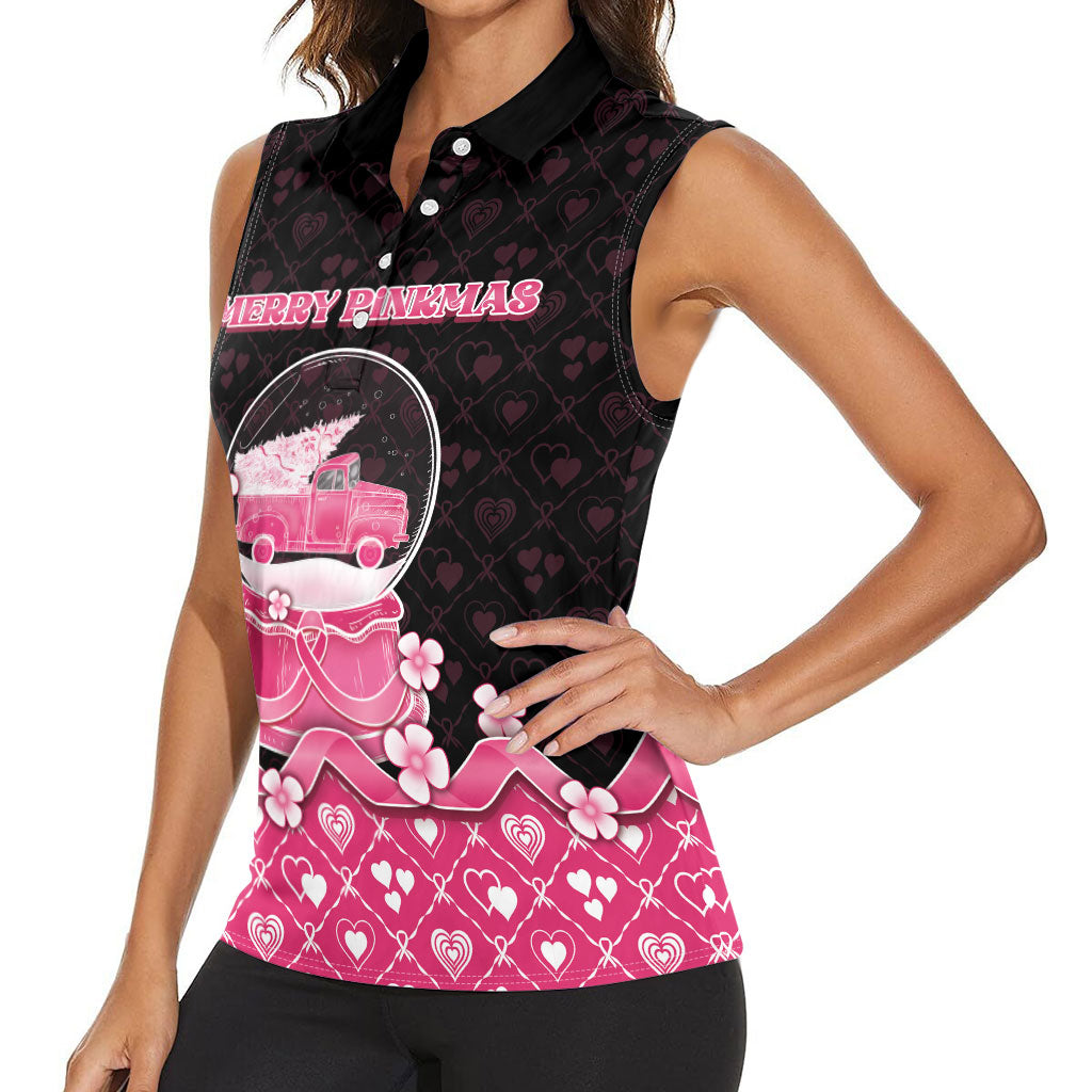 Breast Cancer Christmas Support Women Sleeveless Polo Shirt Merry Pinkmas
