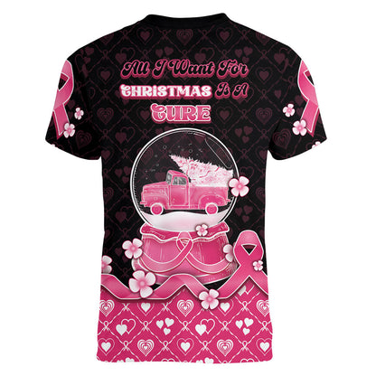 Breast Cancer Christmas Support Women V-Neck T-Shirt Merry Pinkmas