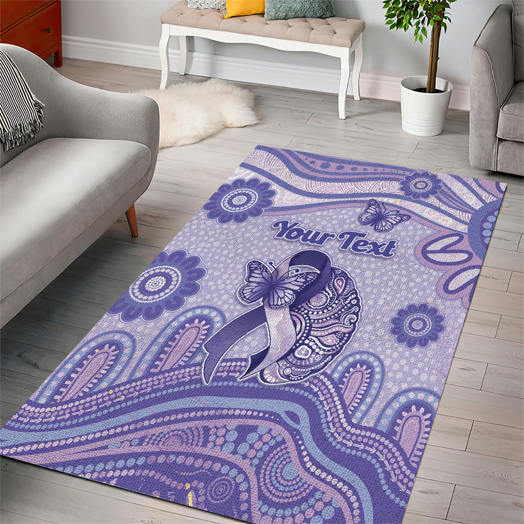 Personalised Epilepsy Support Area Rug Purple Ribbon Butterfly And Brain Aboriginal Art