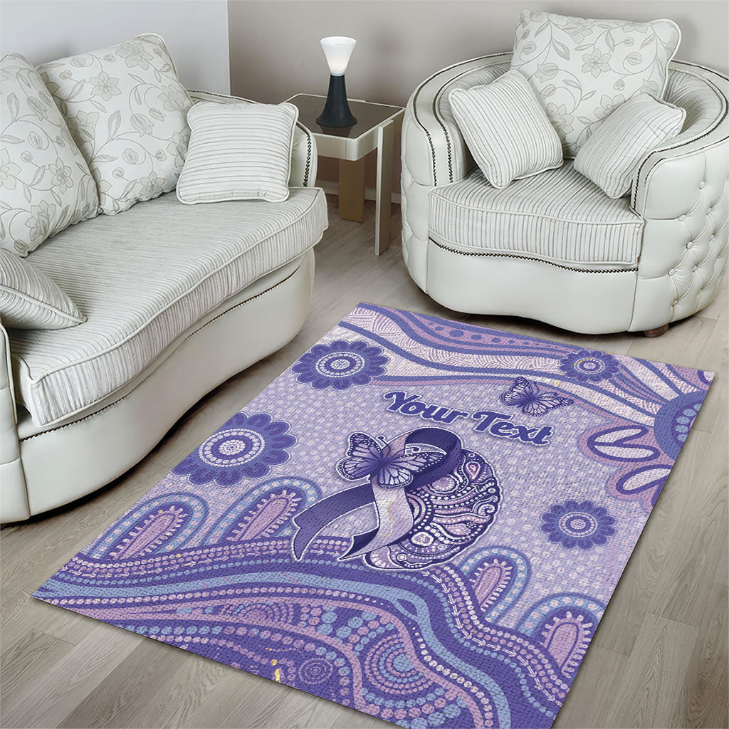 Personalised Epilepsy Support Area Rug Purple Ribbon Butterfly And Brain Aboriginal Art