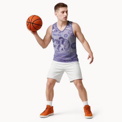Personalised Epilepsy Support Basketball Jersey Purple Ribbon Butterfly And Brain Aboriginal Art
