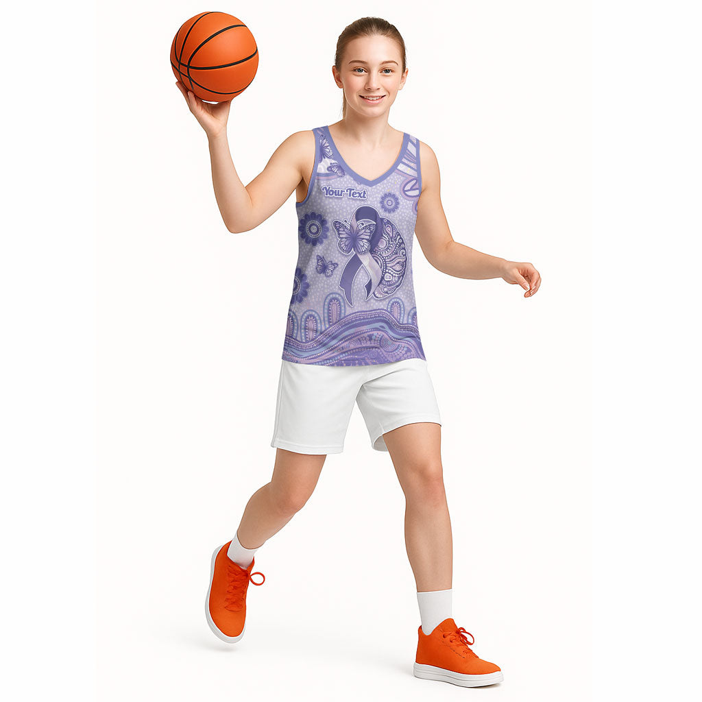 Personalised Epilepsy Support Basketball Jersey Purple Ribbon Butterfly And Brain Aboriginal Art
