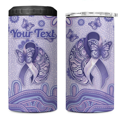 Personalised Epilepsy Support 4 in 1 Can Cooler Tumbler Purple Ribbon Butterfly And Brain Aboriginal Art
