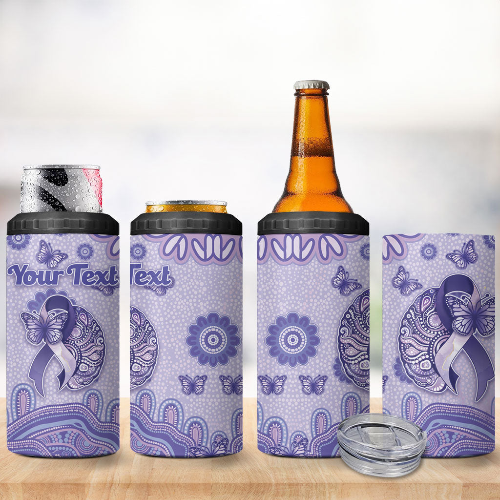 Personalised Epilepsy Support 4 in 1 Can Cooler Tumbler Purple Ribbon Butterfly And Brain Aboriginal Art