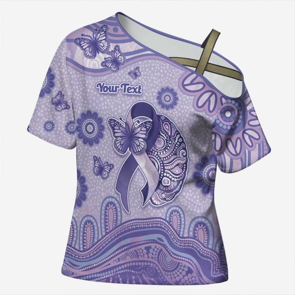 Personalised Epilepsy Support Cross Shoulder Shirt Purple Ribbon Butterfly And Brain Aboriginal Art