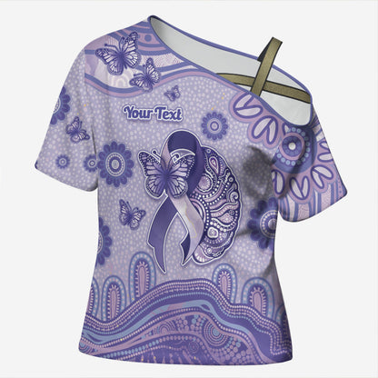 Personalised Epilepsy Support Cross Shoulder Shirt Purple Ribbon Butterfly And Brain Aboriginal Art