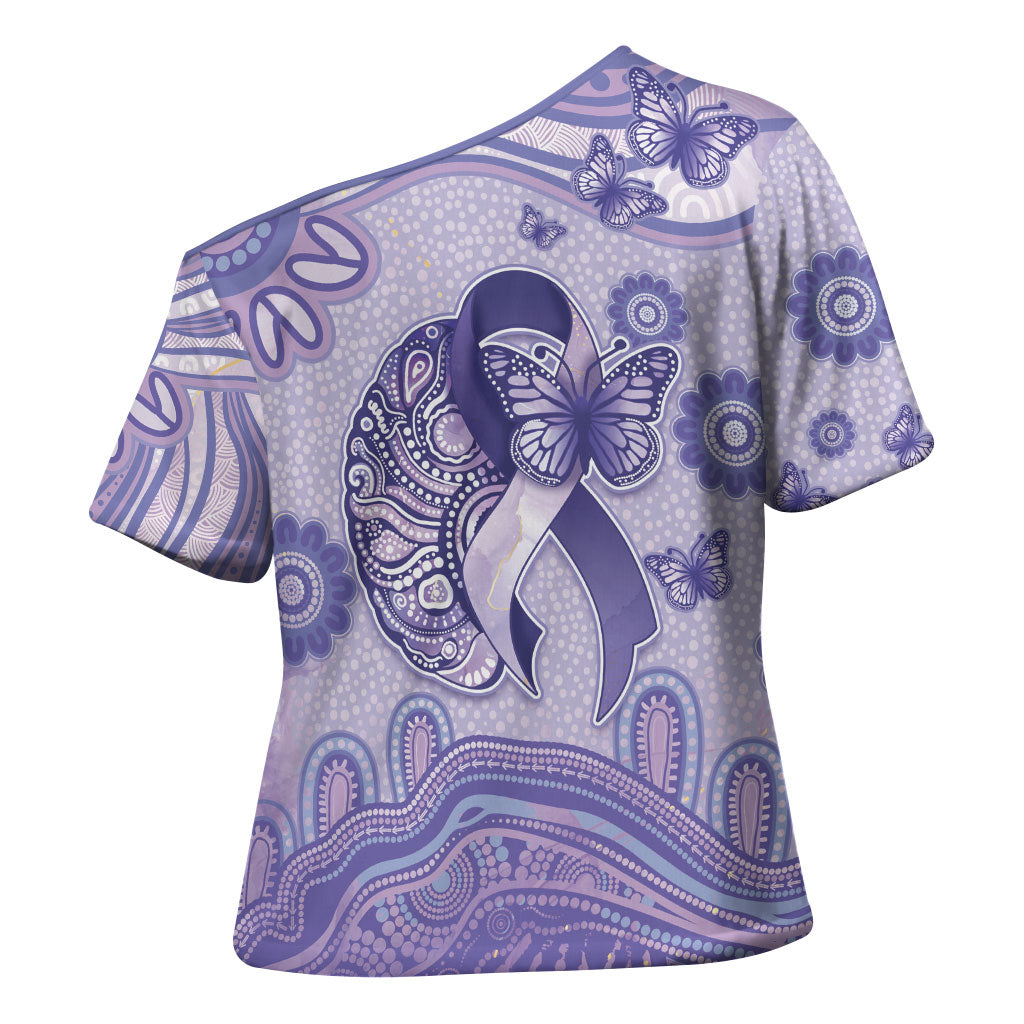 Personalised Epilepsy Support Cross Shoulder Shirt Purple Ribbon Butterfly And Brain Aboriginal Art