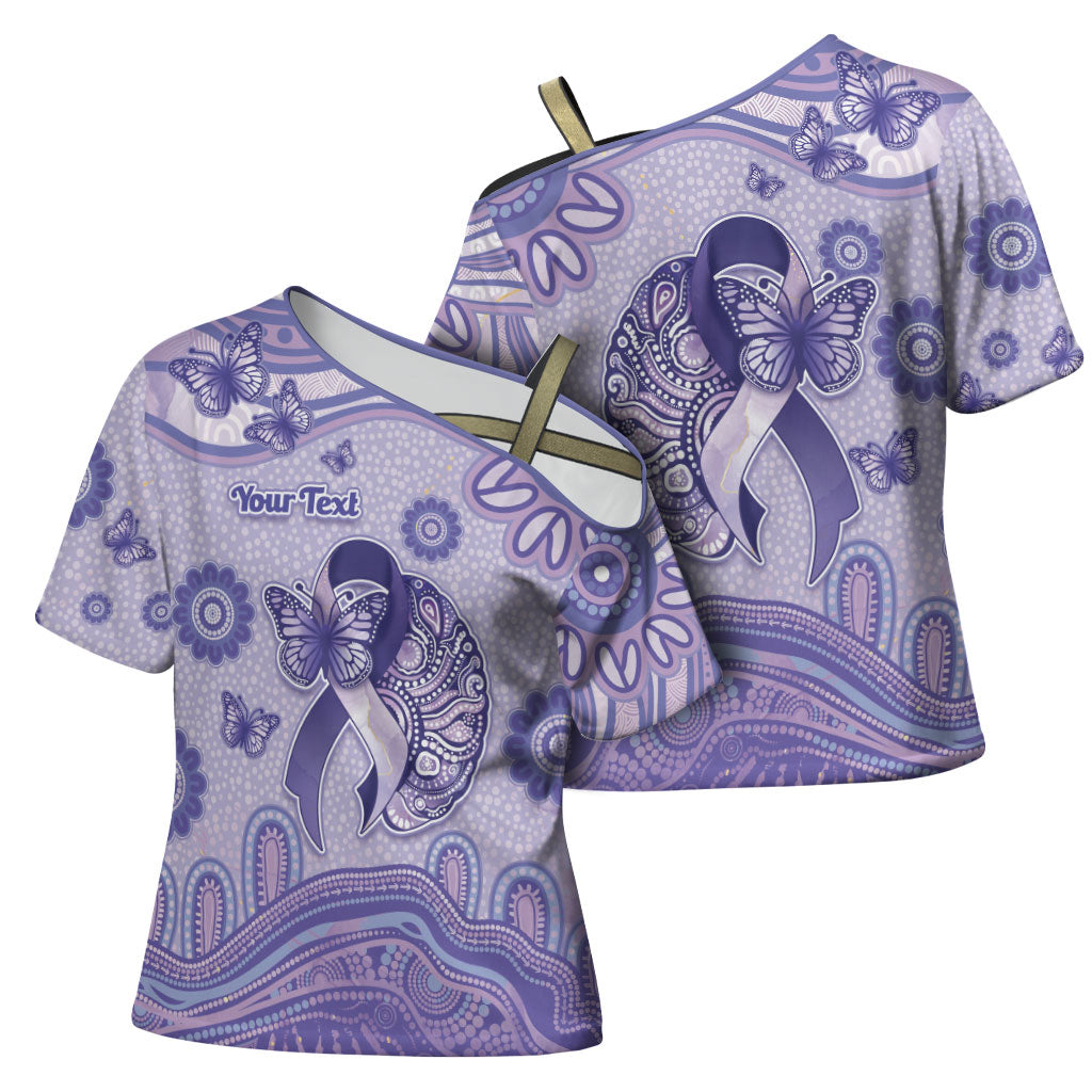 Personalised Epilepsy Support Cross Shoulder Shirt Purple Ribbon Butterfly And Brain Aboriginal Art