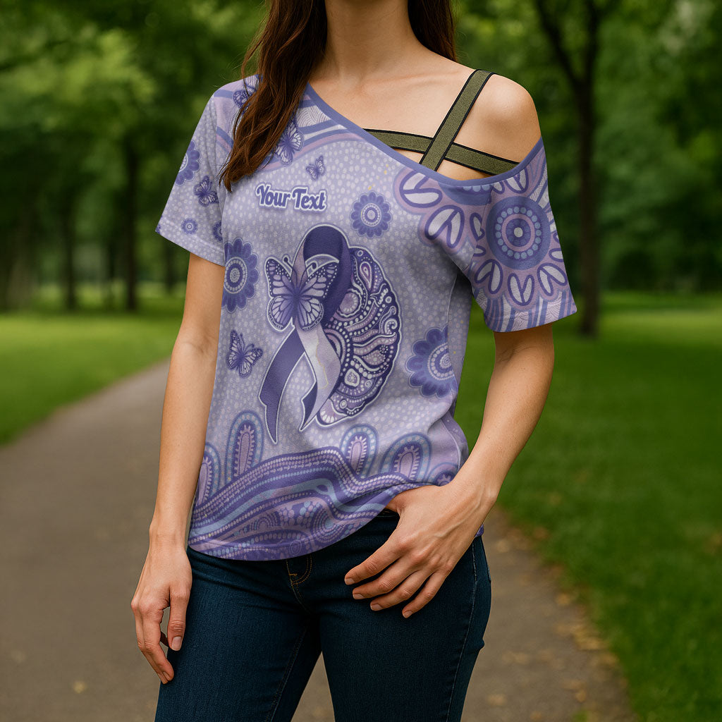 Personalised Epilepsy Support Cross Shoulder Shirt Purple Ribbon Butterfly And Brain Aboriginal Art