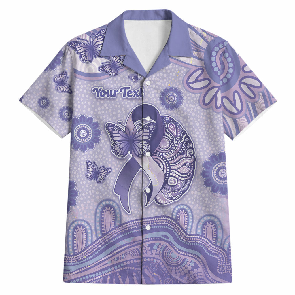 Personalised Epilepsy Support Hawaiian Shirt Purple Ribbon Butterfly And Brain Aboriginal Art