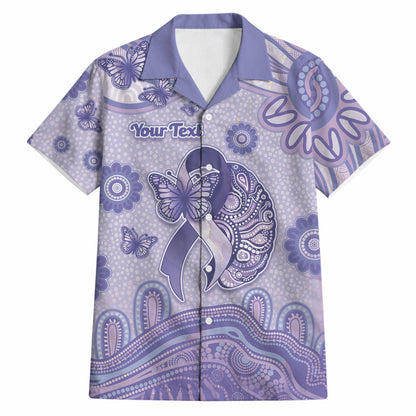 Personalised Epilepsy Support Hawaiian Shirt Purple Ribbon Butterfly And Brain Aboriginal Art